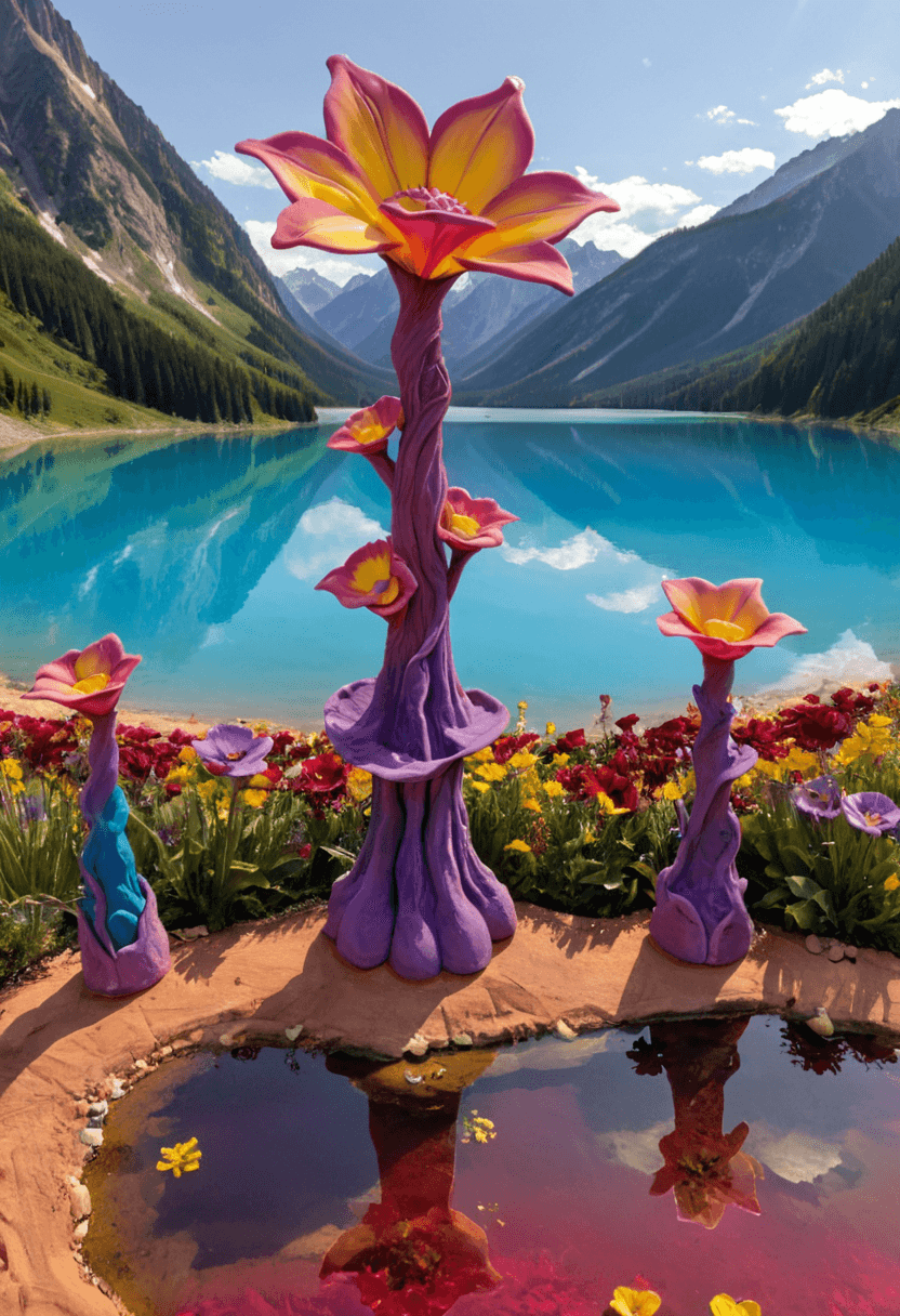 AI generated: play-doh style <lora:xl_more_art-full_v1:1>,<lora:DreamARTSDXL:1>,A field of massive, alien flowers ...