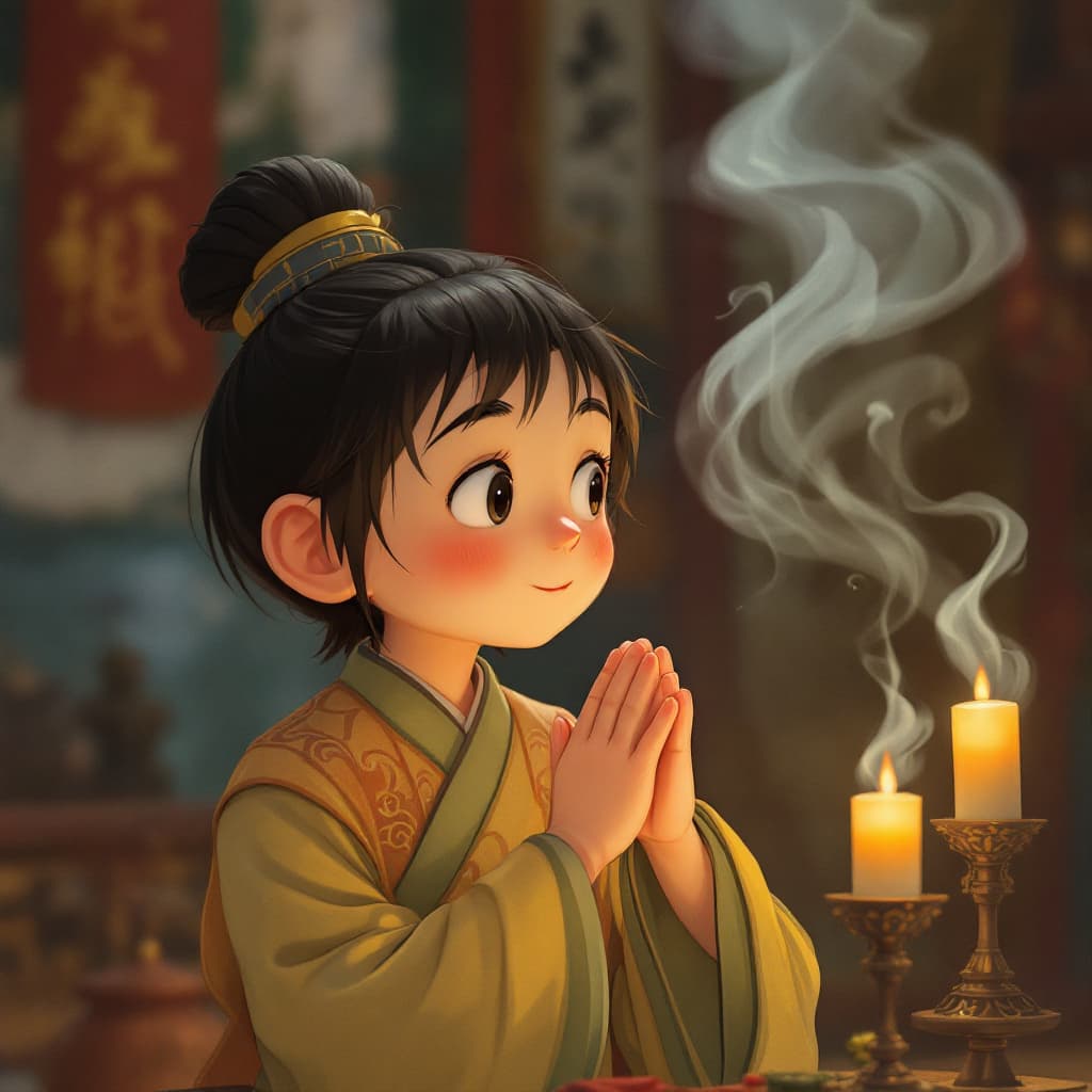 AI generated: A Japanese rendering of an animation depicting a young Chinese Taoist priest, clasping his hands tog...