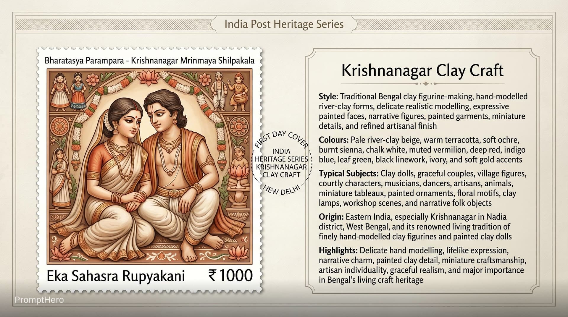 AI generated: Create a 16:9, 4K premium commemorative First Day Cover envelope inspired by India Post heritage des...