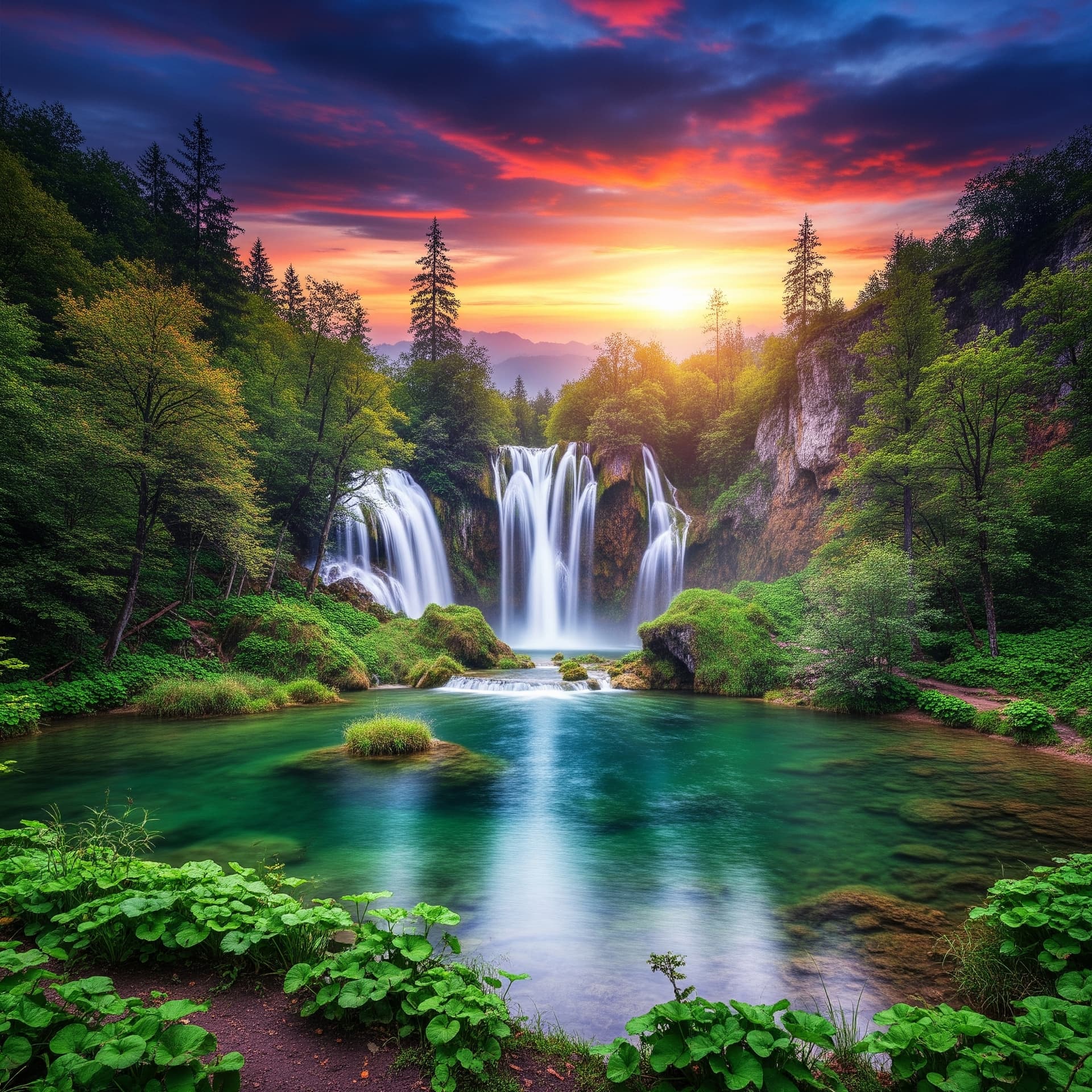 AI generated: A breathtaking, artistic, and stunning masterpiece showcasing a vibrant landscape with a majestic wa...