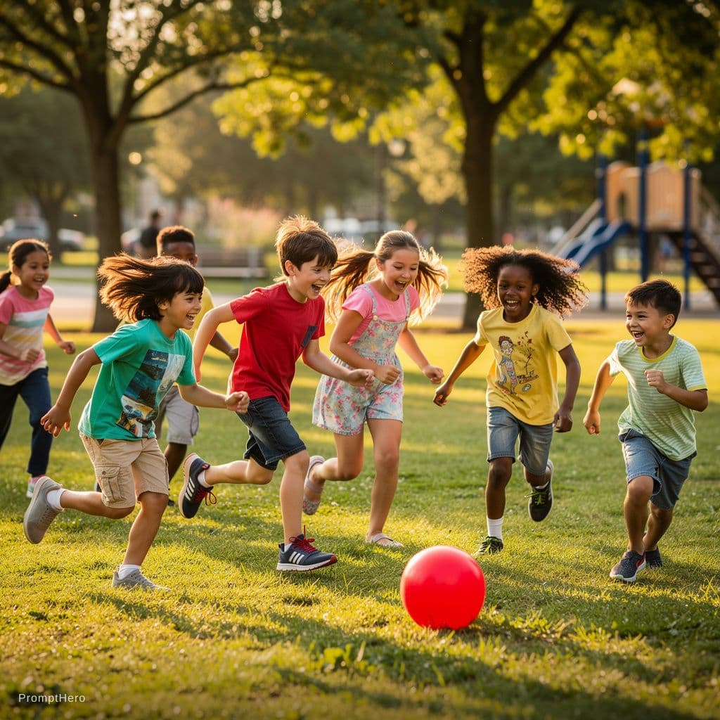 AI generated: generame una imagen real de unos niños jugando

