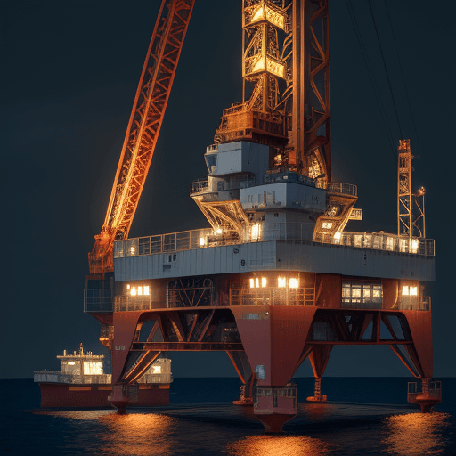 AI generated: a crane barge lift up offshore platform in a night, intricated details, highest quality, 8k