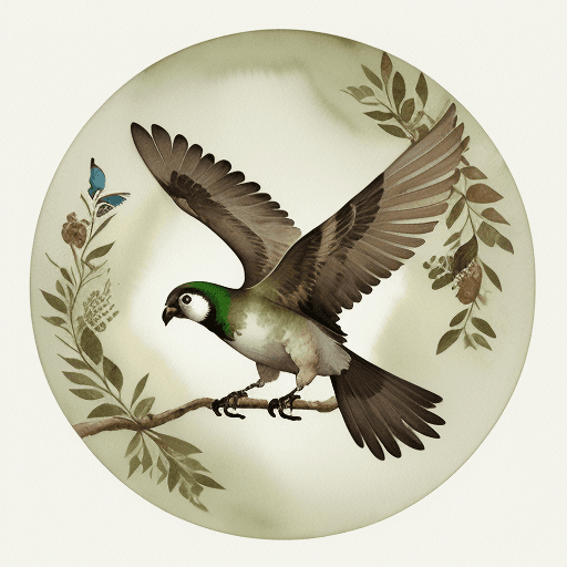 AI generated:  UI traditional illustration, bird flying, harmony, Romanticism watercolor, earthy color palette, gr...