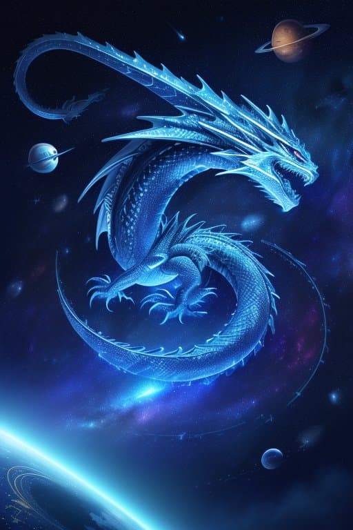 AI generated: Motion Aapture, (space massive scale dragon:1.3), Aurelion Sol under deep space starlight, (magicin ...