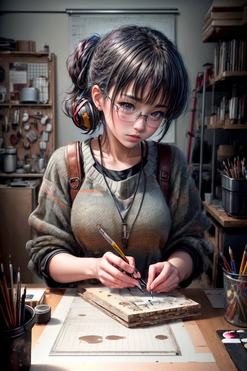 AI generated: Highly detailed portrait of a manga illustrator, drawn in their signature style, in 4k resolution. T...