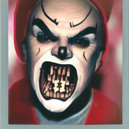 AI generated: A polaroid picture of a man dressed as an evil killer nutcracker, full body shot, head tilted slight...