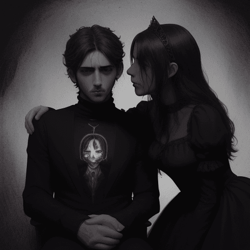AI generated: imagine Crea una ilustración artística en un estilo oscuro y expresivo. Muestra una escena íntima en...