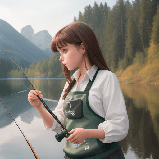 AI generated: High resolution photography of brunette girl fishing 