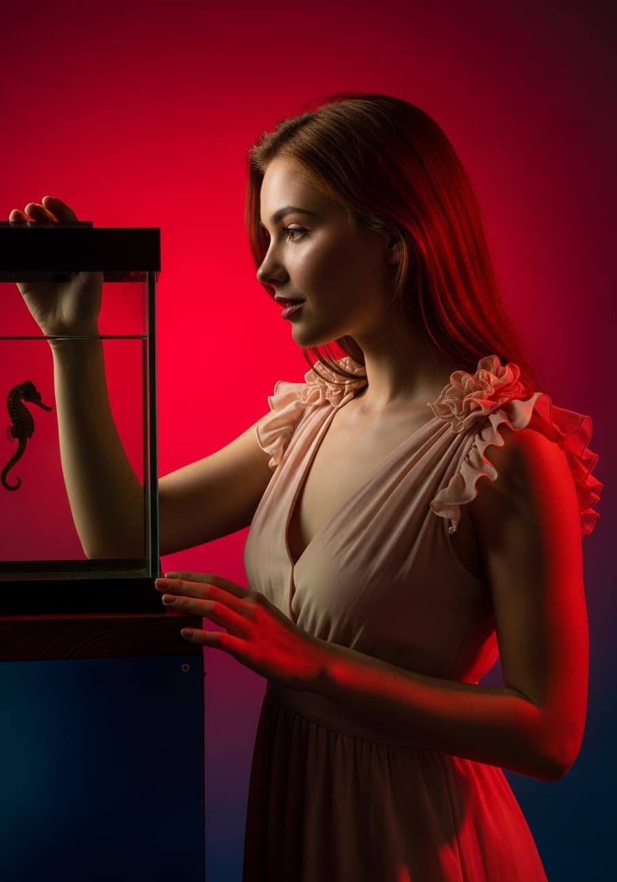 AI generated: A young, light-skinned woman, likely in her late teens or early twenties, is depicted close to a gla...