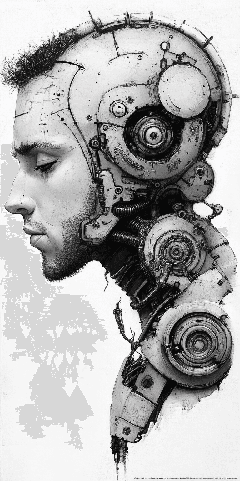 AI generated: alien cyborg, in the style of balanced symmetry, detailed facial features, meticulous portraiture, c...