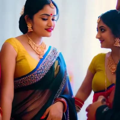 AI generated video: Desi beauties fall in saree with a man and black and blue transparent saree with a beautiful face er...
