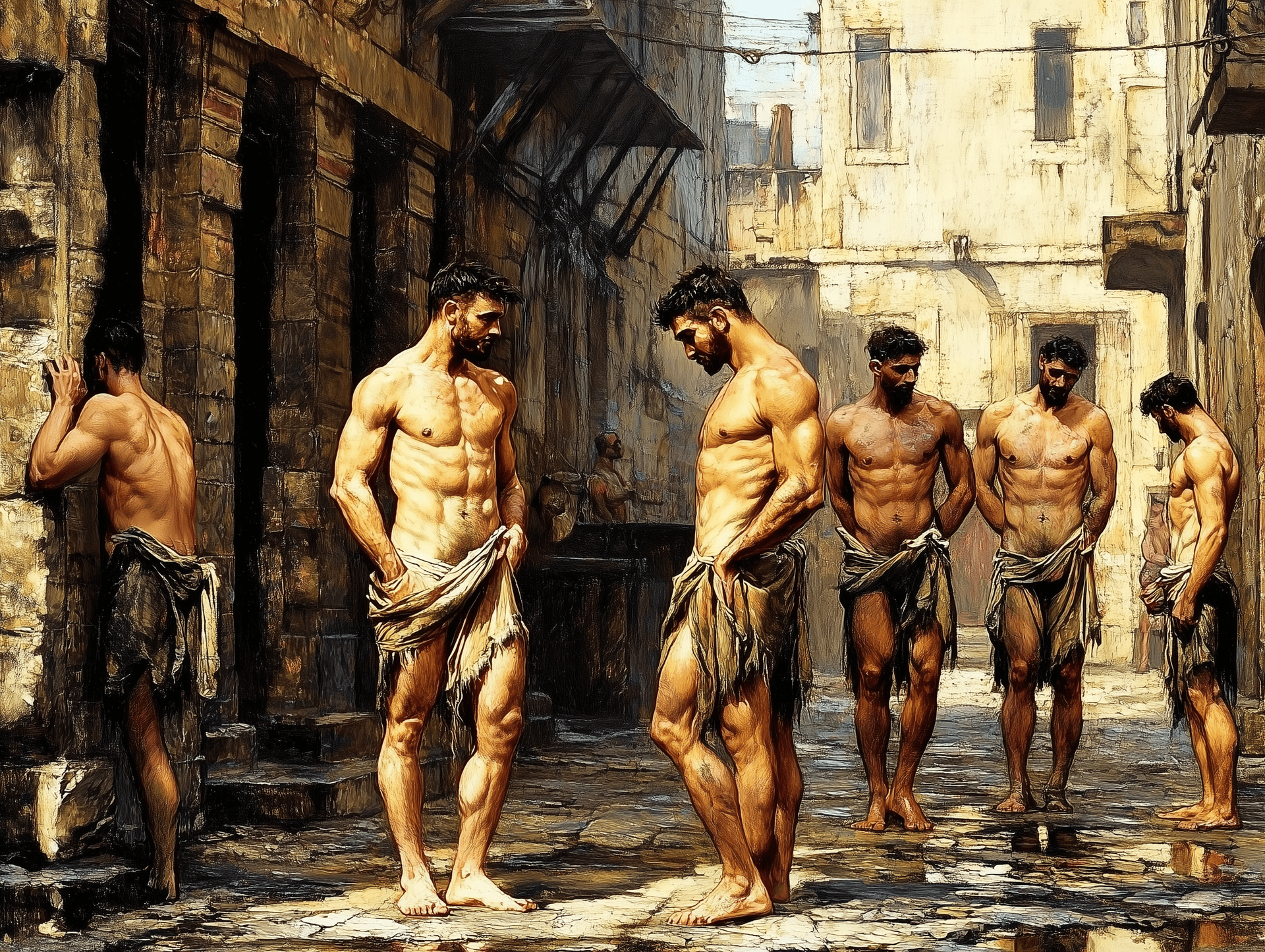 AI generated: Ultra-Wide Angle - Pull the camera very far back from subjects, ANCIENT ROME, ancient Roman streets,...