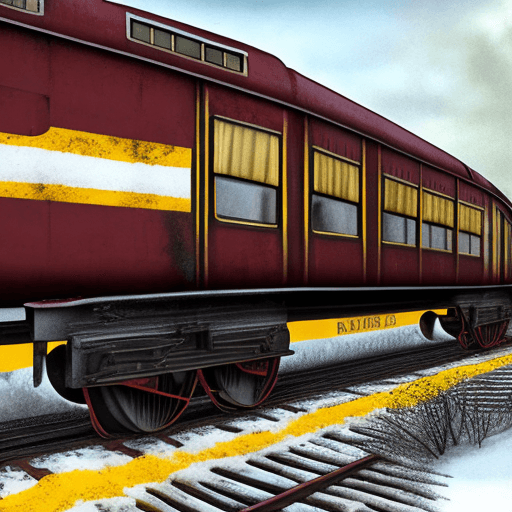 AI generated: Hyper realistic side view of an old train carriage with rivets, maroon in colour, with two windows, ...