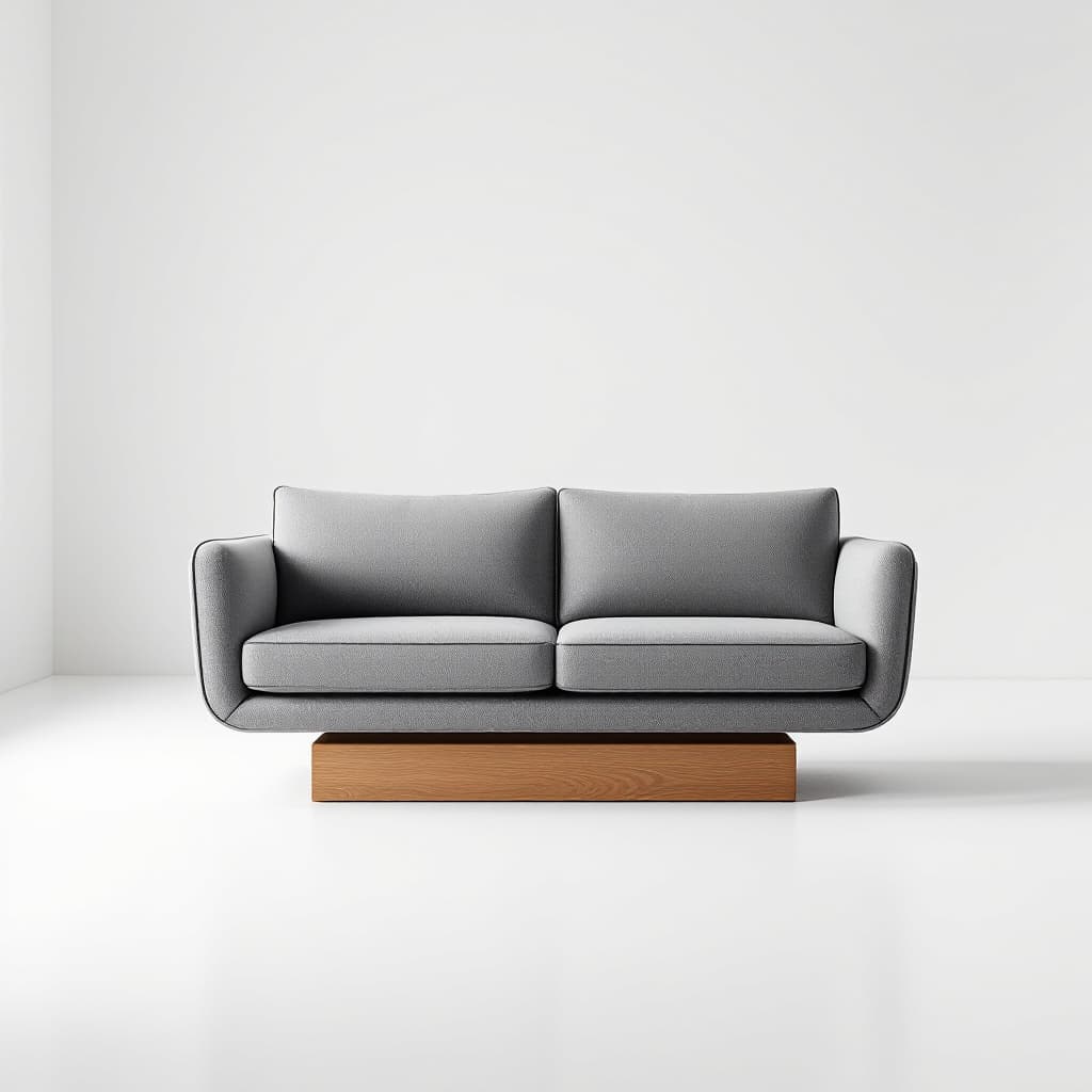 AI generated: simple, brightly lit product photography in studio lighting of a modern, clean line two-seater sofa ...