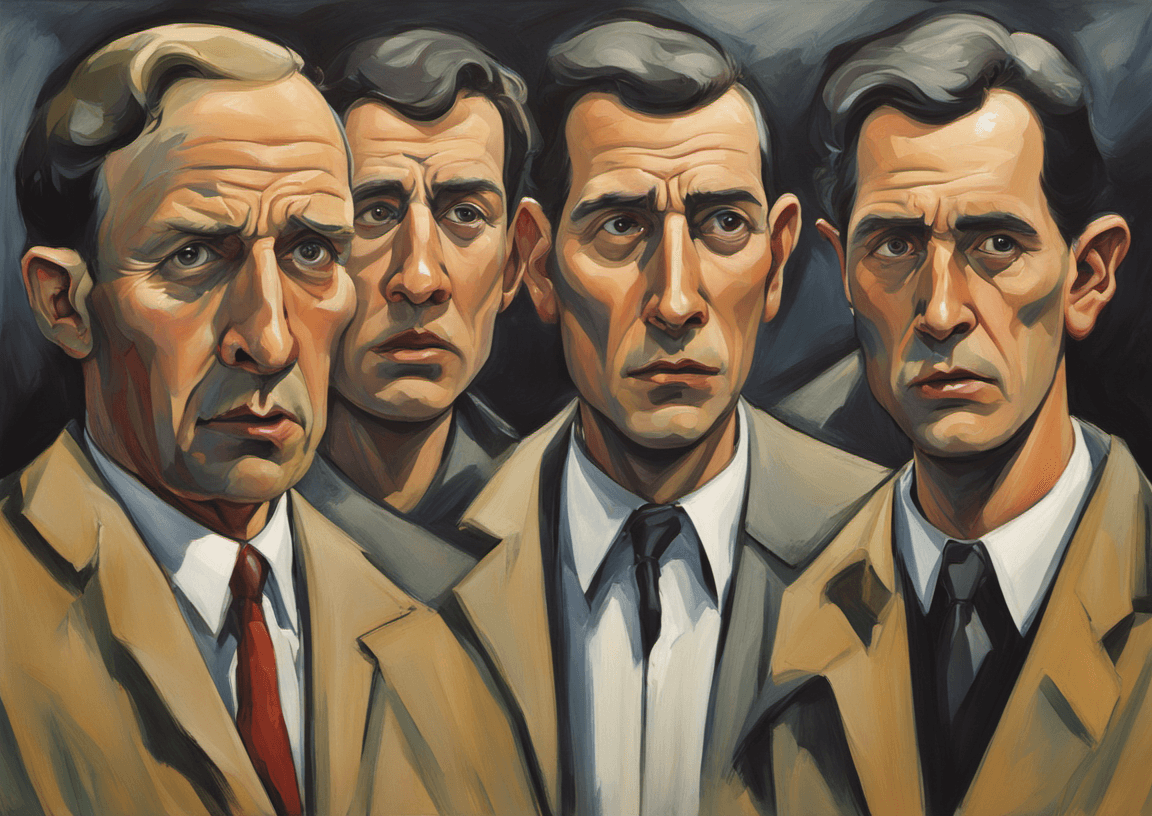 AI generated: a painting of three men with a man in the background, composition, neo-primitivism, a cubist paintin...