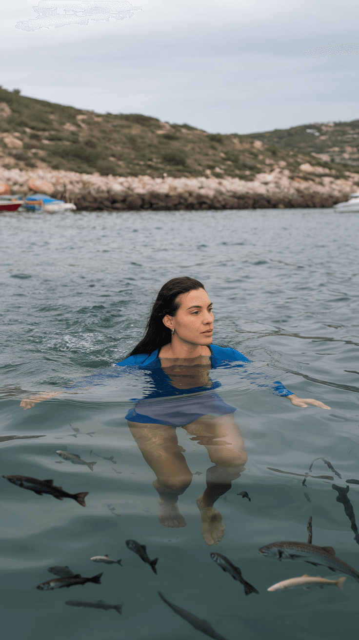 AI generated: A woman swimming in the sea 