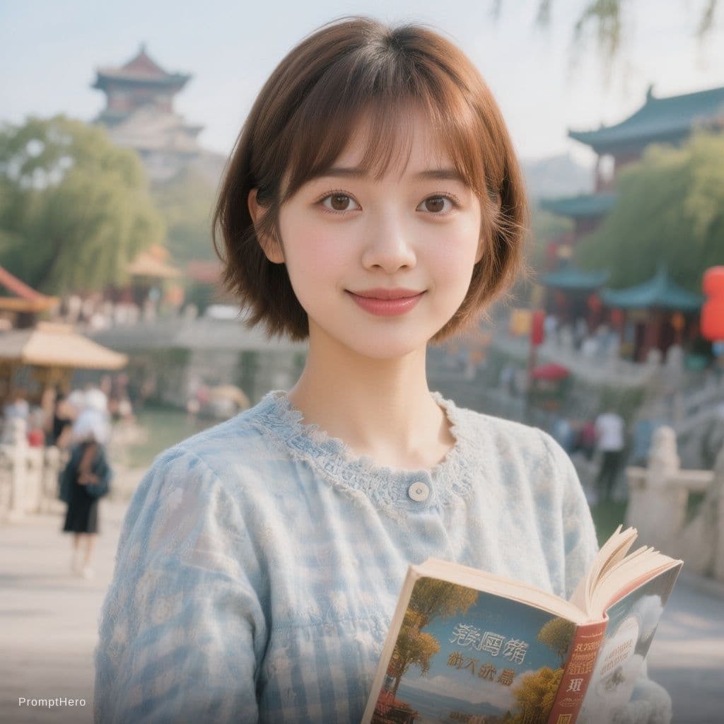 AI generated: Chinese young teacher with a cute face with short hair. Somehow resembles Kim Chaewon in a such. Foc...