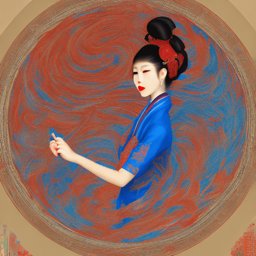 AI generated: masterpiece,(1 red Chinese clothes girl:1.3), (holding writing brush:1.3), (brush stroke effect:1.3)...