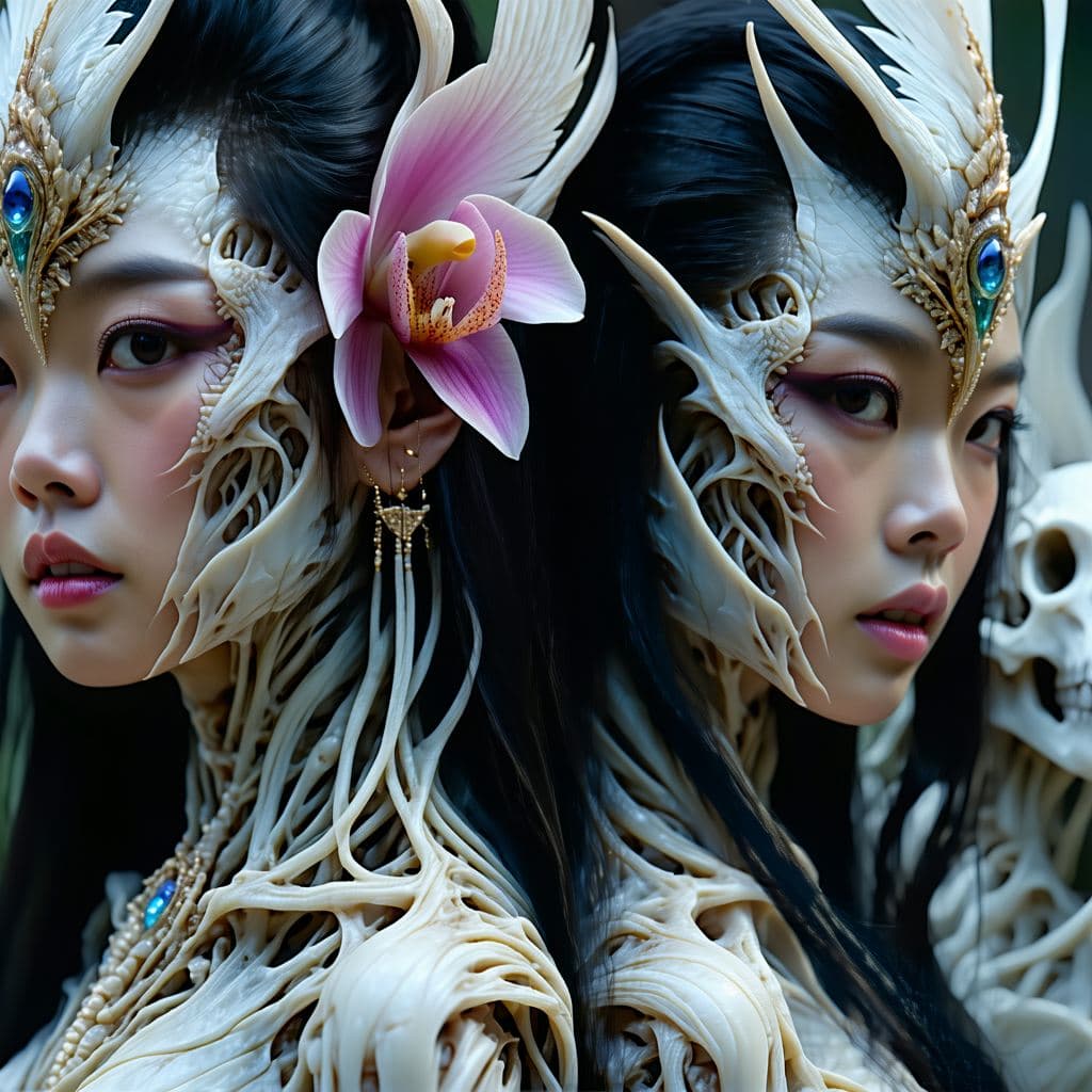 AI generated: 2 very beautiful sexy gorgeous Divine, mystical seductive Cambodian and Filipina Khmer-style Apsara ...