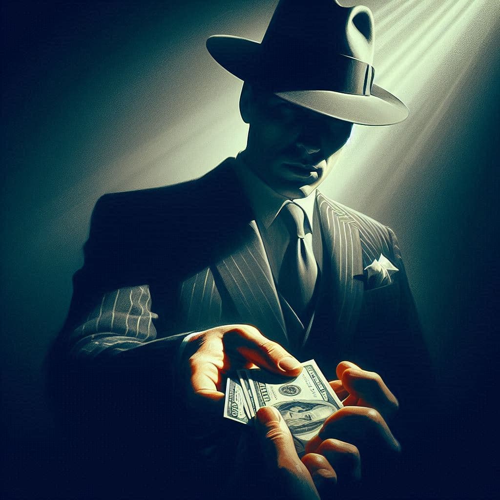 AI generated: The mafia gangster makes an offer that no one can refuse. Dramatic film noir movie scene, symbolism,...