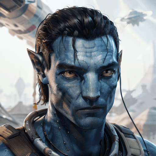 AI generated: (Masterpiece, High res), <lora:AllOutNa'vi_V1:0.75>, blue skin with stripes, sci-fi, space, portrait...