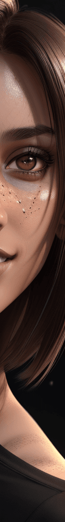 AI generated: ClosClose-up photo of a beautiful model girl, brown eyes, wearing a black t-shirt, photorealistic, h...