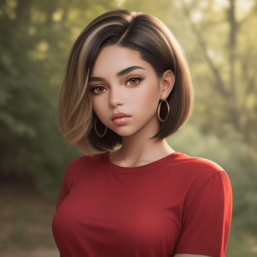 AI generated: A waist-up portrait of a young beautiful of mixed-races girl,, soft natural skin, medium bob hairsty...
