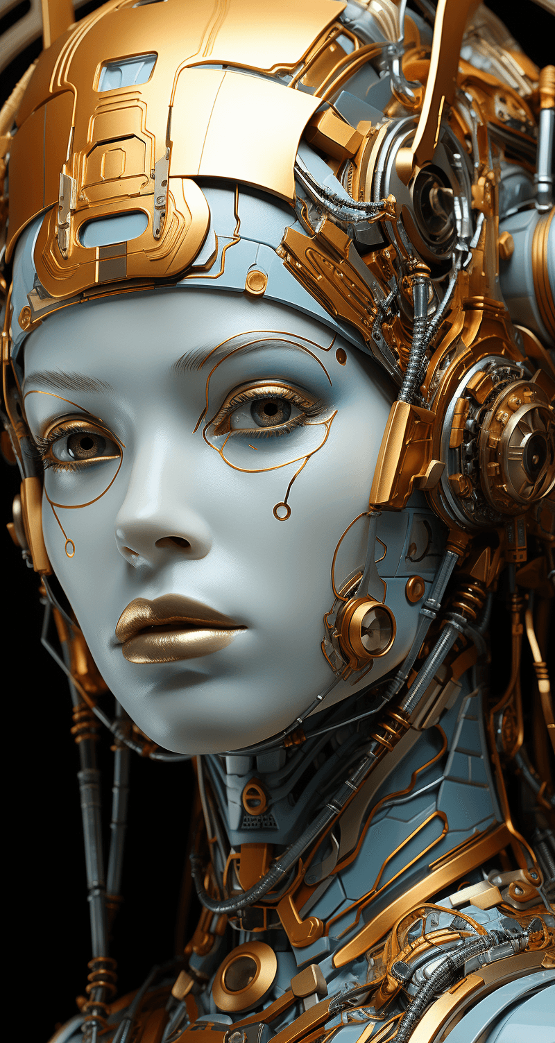AI generated: scifi fantasy illustration beautiful robot, in the style of realistic hyper-detailed portraits, dark...