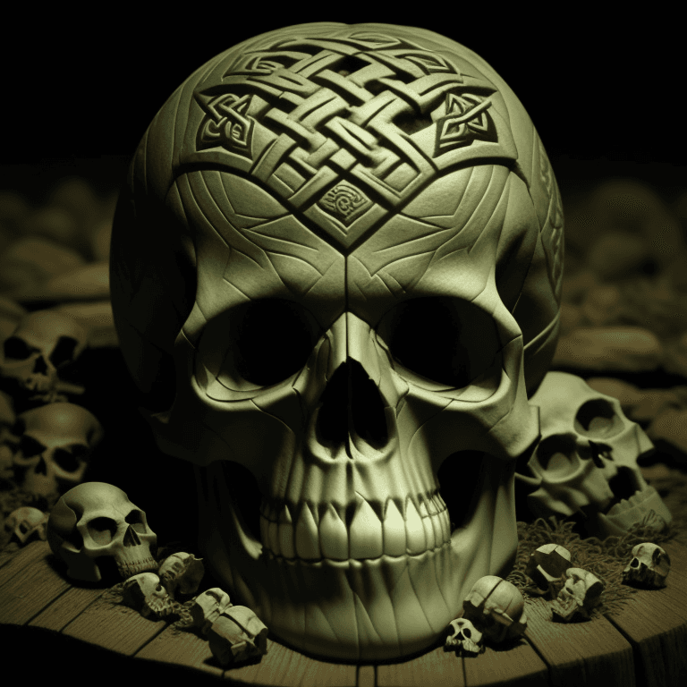 AI generated: Celtic carved skull photographic cinematic
