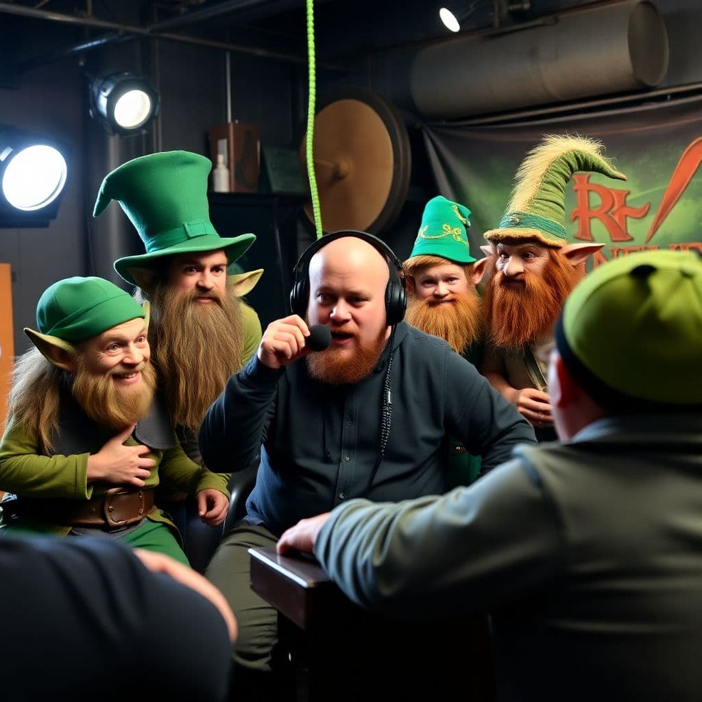 AI generated: Joe Rogan on set with leprechauns and other creatures