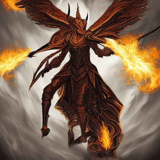 AI generated: Create an awe-inspiring digital painting of a mythical duel between an infernal knight and a divine ...
