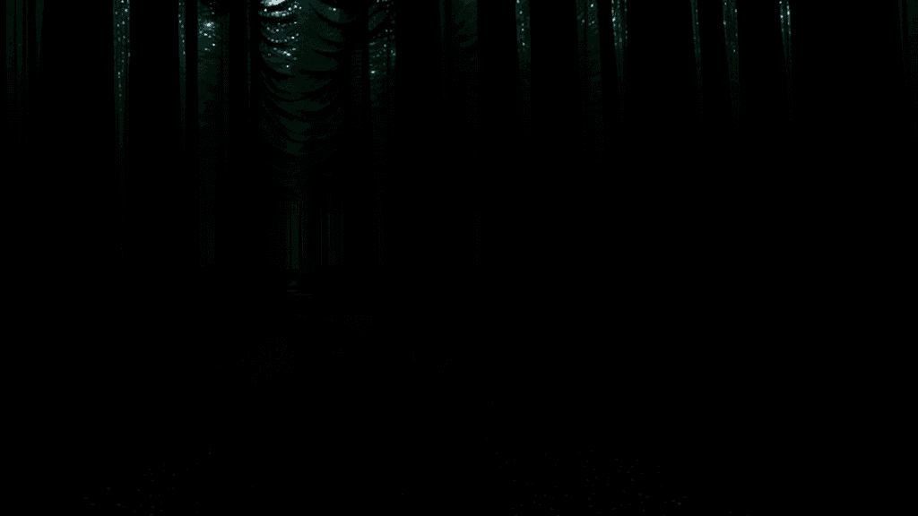 AI generated: Image of a dark forest. There is a path in the middle. The trees are tall.