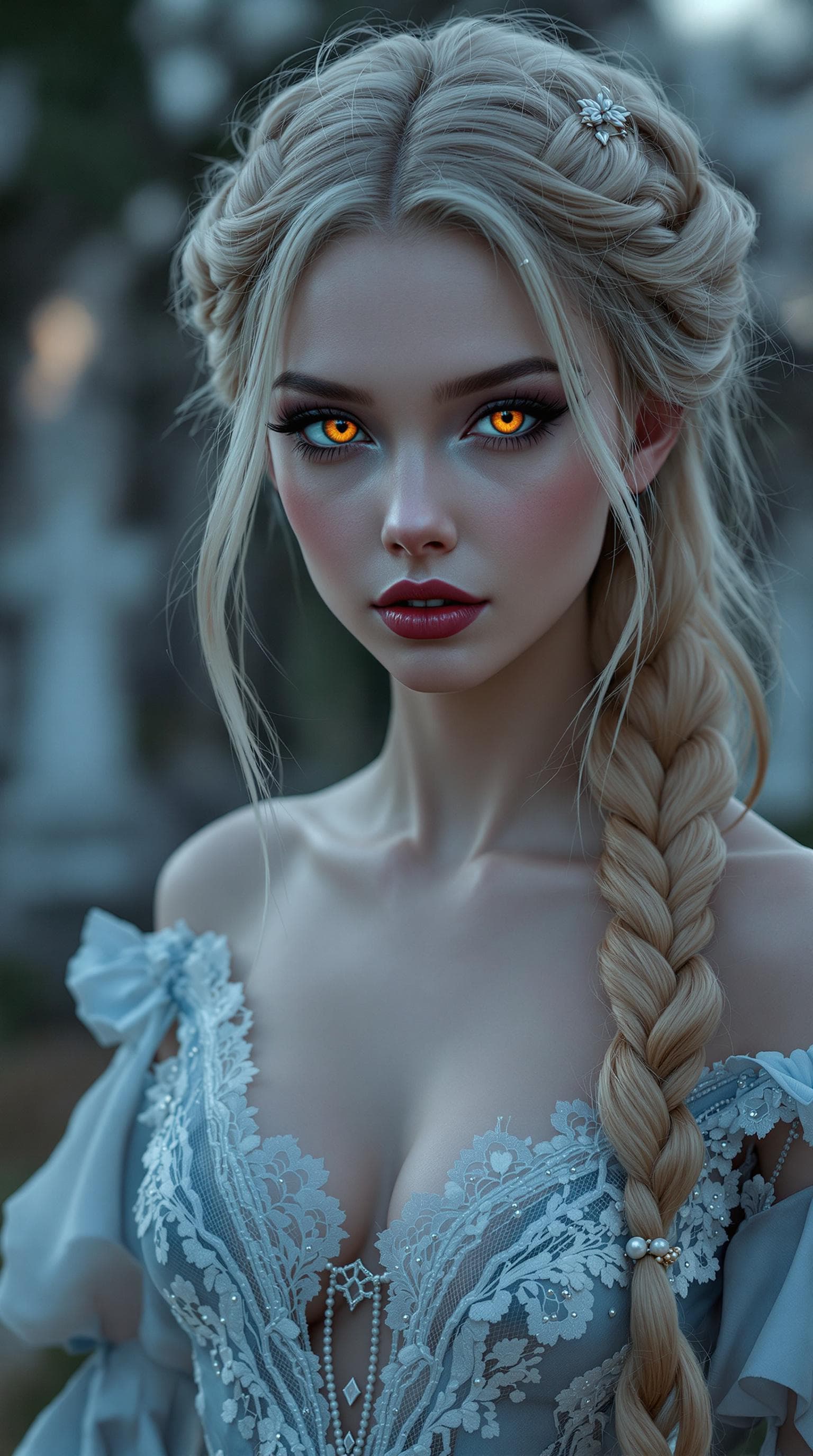 AI generated: a professional photo of a exceptionally of the most beautiful Russian vampire girl in the world, (ag...