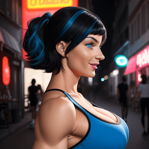 AI generated: A sexy and cheerful portrait of a 20 year old French woman, fitness instructor, muscular and healthy...