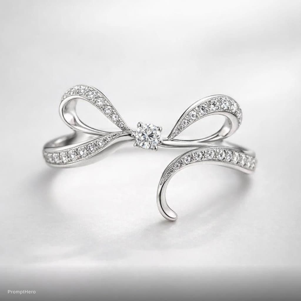 AI generated: Abstract open ring design inspired by a bow as a symbolic connection. The ring is not fully closed, ...