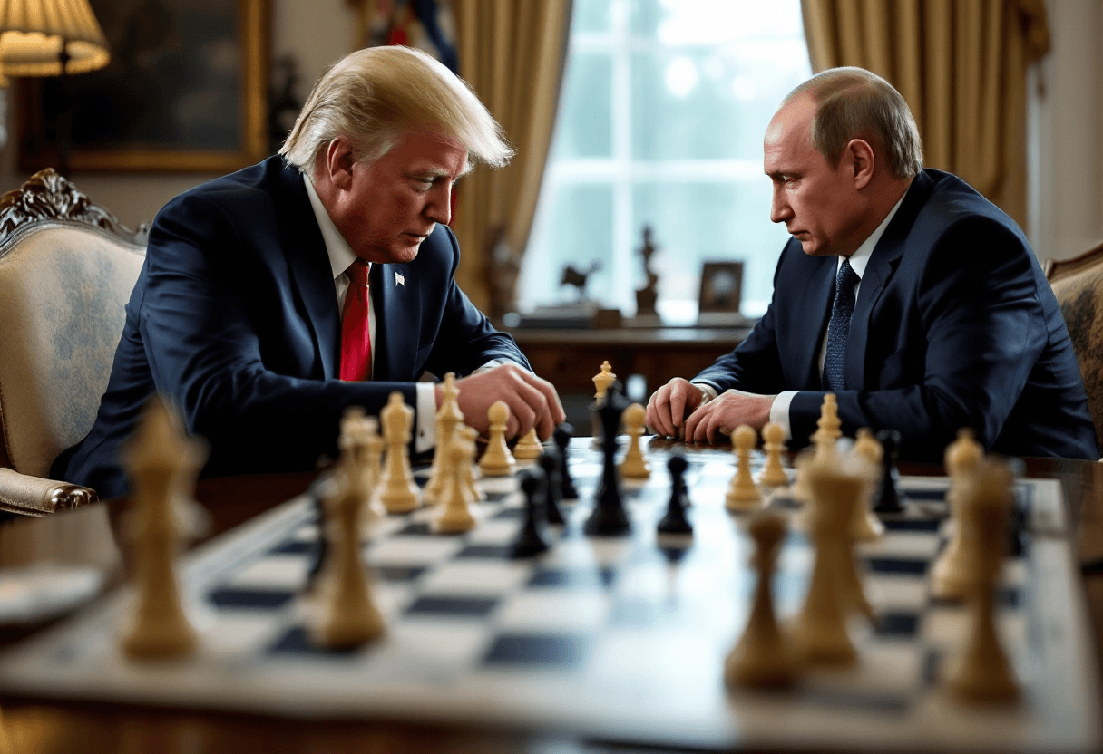 AI generated: Donald trump playing checkmate in the white house with vladimir putin