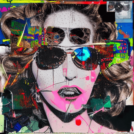 AI generated: Ultra detailed medium portrait painting, Madonna wearin sunglassed, torn up punk poster, broken circ...