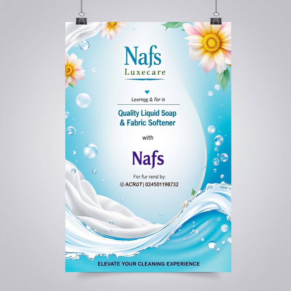 AI generated: "Create a vibrant advertisement flyer for **Nafs Luxecare**, a brand that produces **quality liquid ...