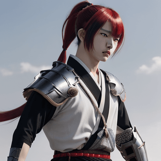 AI generated: kaedehara kazuha, male focus, 1boy, solo, red eyes, bangs, multicolored hair, japanese clothes, stre...