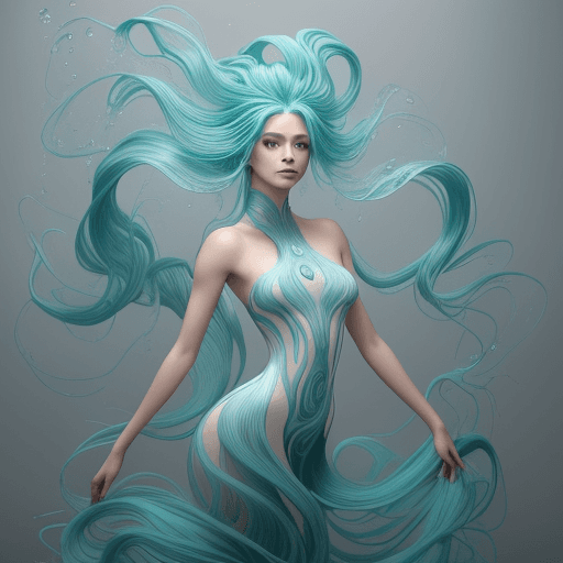 AI generated:  an image of a person with a flowing, sculptural hairstyle and garment that echo the movement of wat...