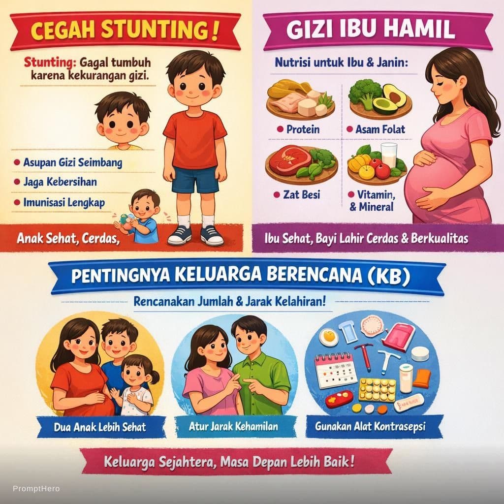 AI generated: Edukasi mengenai stunting, gizi ibu hamil, dan pentingnya Keluarga Berencana (KB)