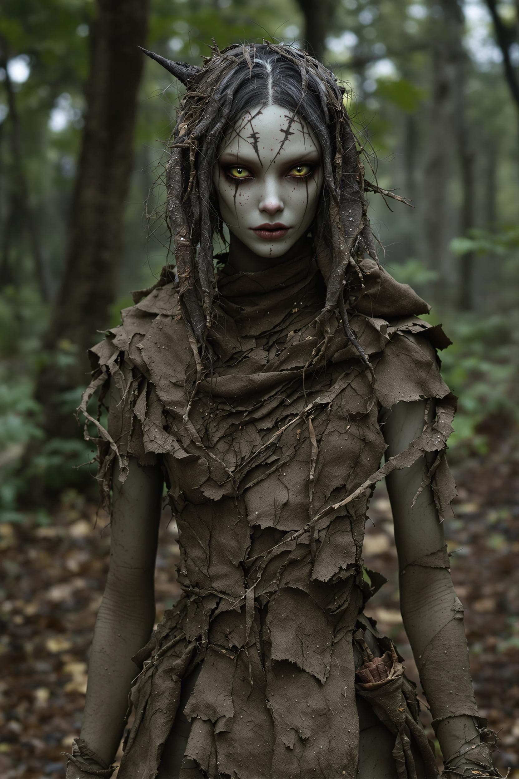 AI generated: 25 year old slender girl, photo of a seductive banshee druid, hyper detail, intimate facial expressi...