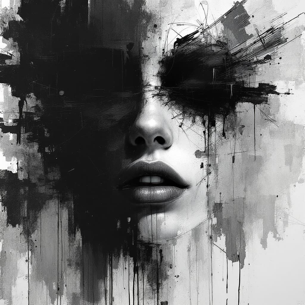 AI generated: generate a unique image, A hauntingly abstract portrait of a face, blending realism and abstraction,...