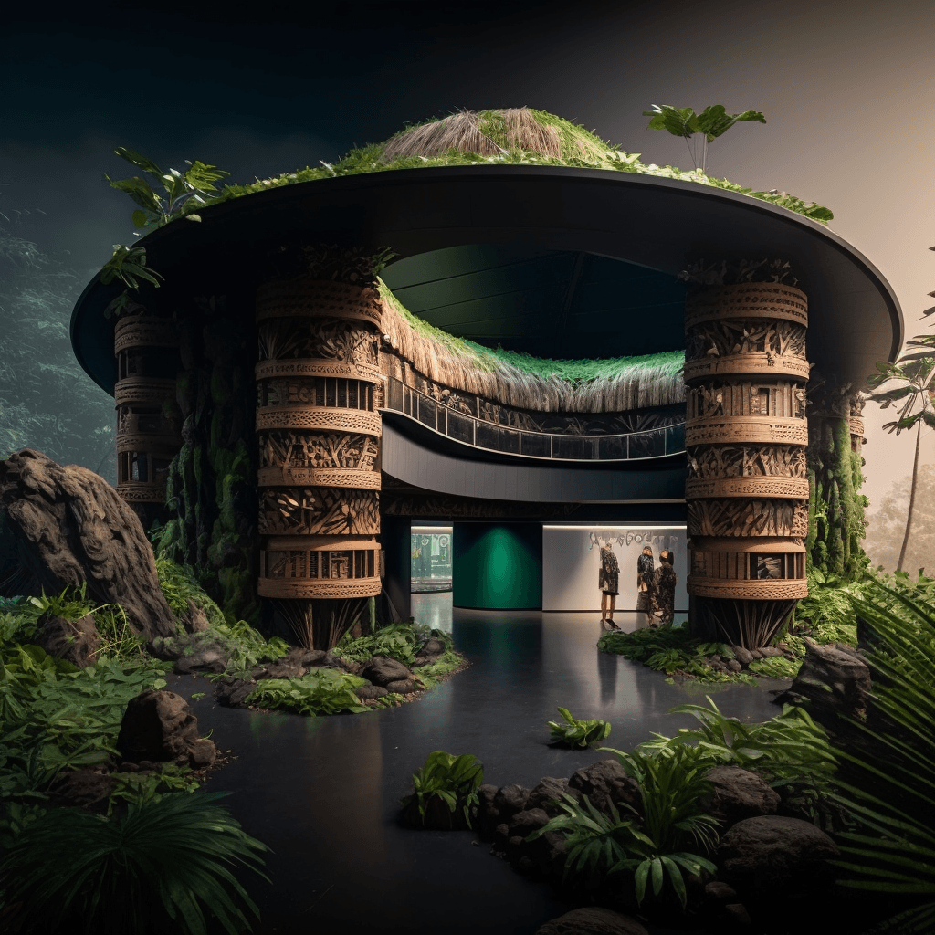 AI generated: a futuristic hotel based on the architecture of a bamiléké tribe in West cameroon