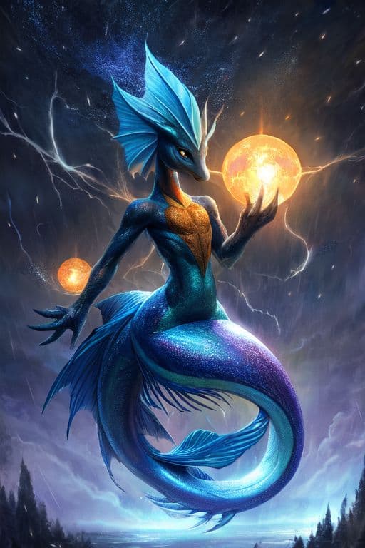 AI generated: Body oil painting of a beautiful (mermaid: 1. 3), beautiful face, big fin, very detailed, floating i...