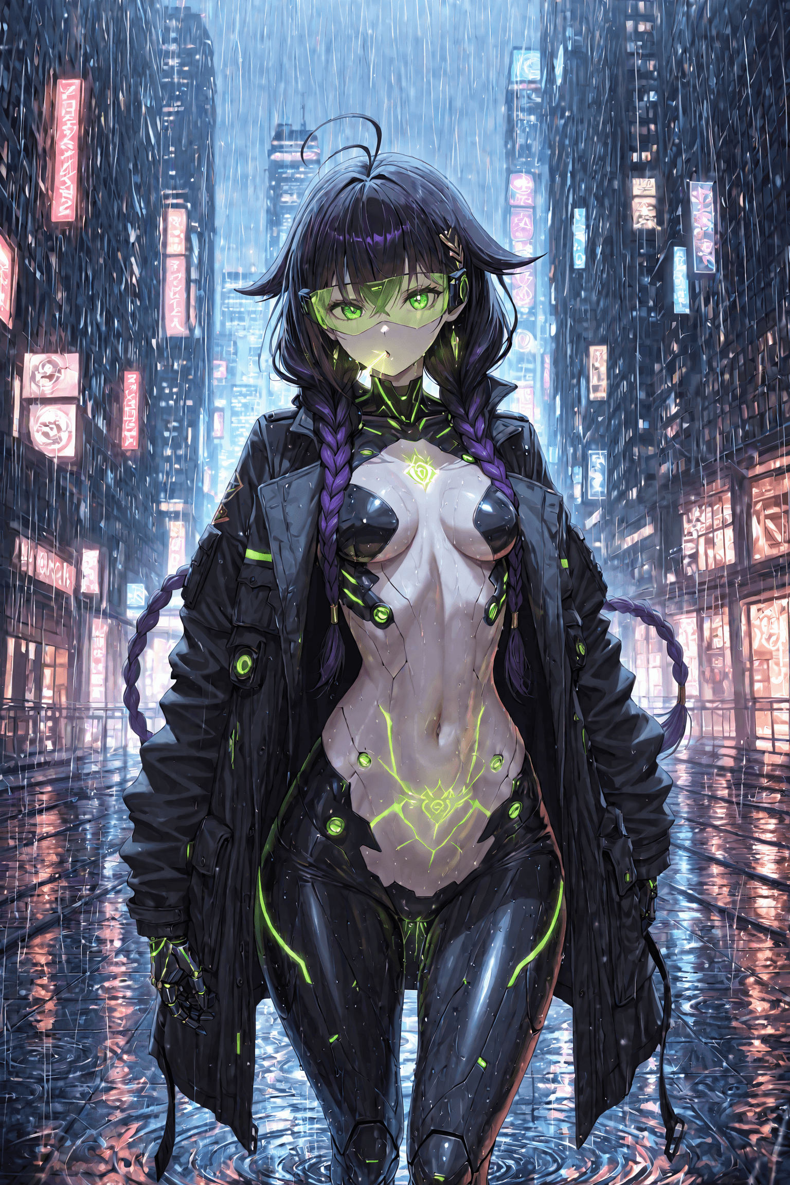 AI generated: (masterpiece), (best quality), ultra-detailed, cinematic anime style, solo female cyborg standing on...
