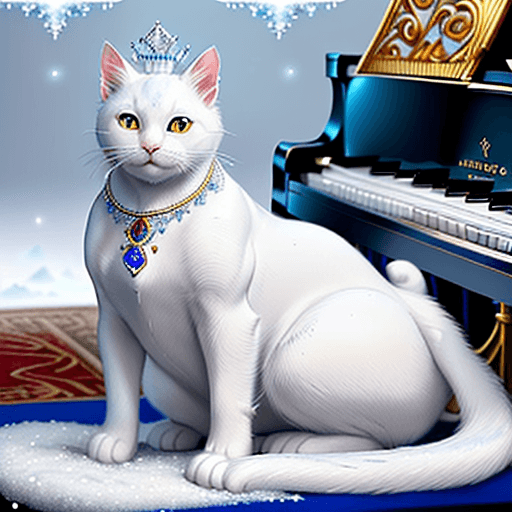 AI generated: Award winning, realistic detailed color photo of a white cat with blue ruby jewels, an exquisite fel...