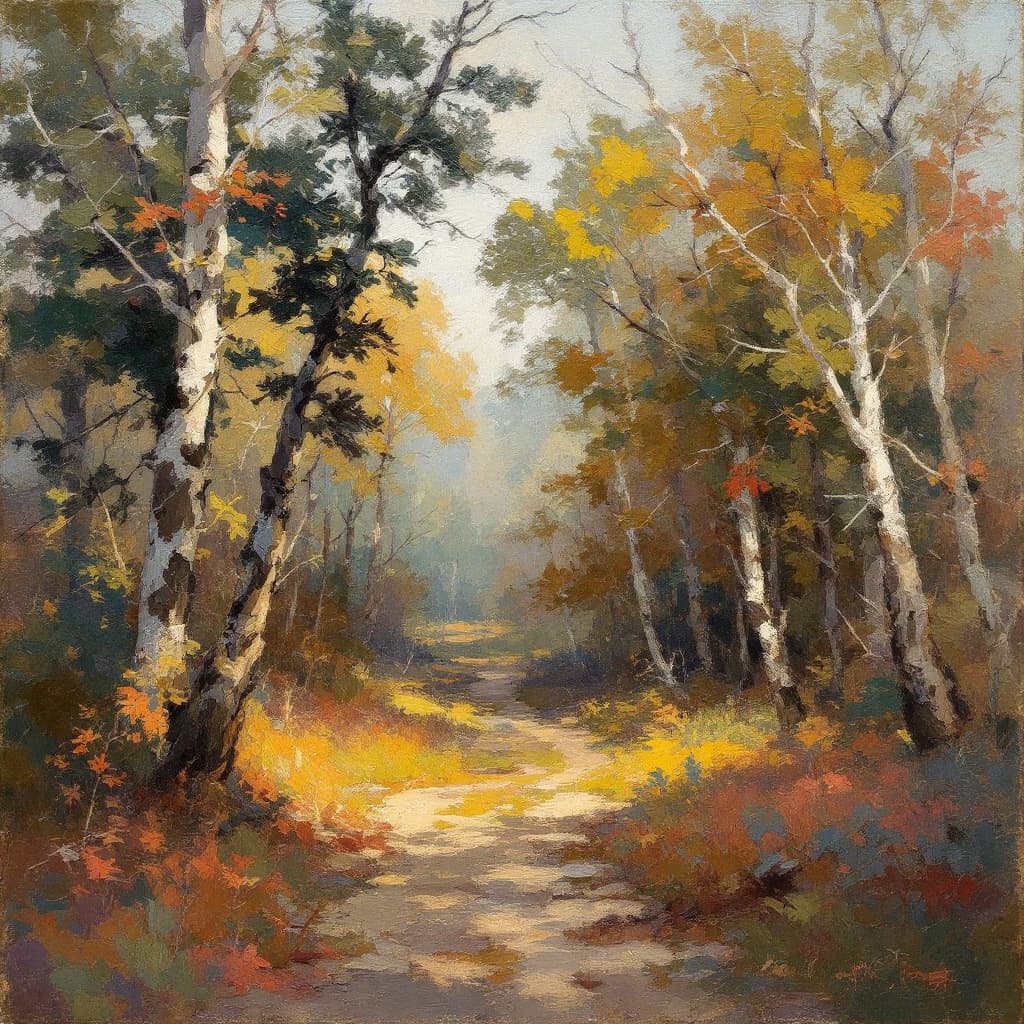 AI generated: Korovin landscape oil painting of a russian forrest