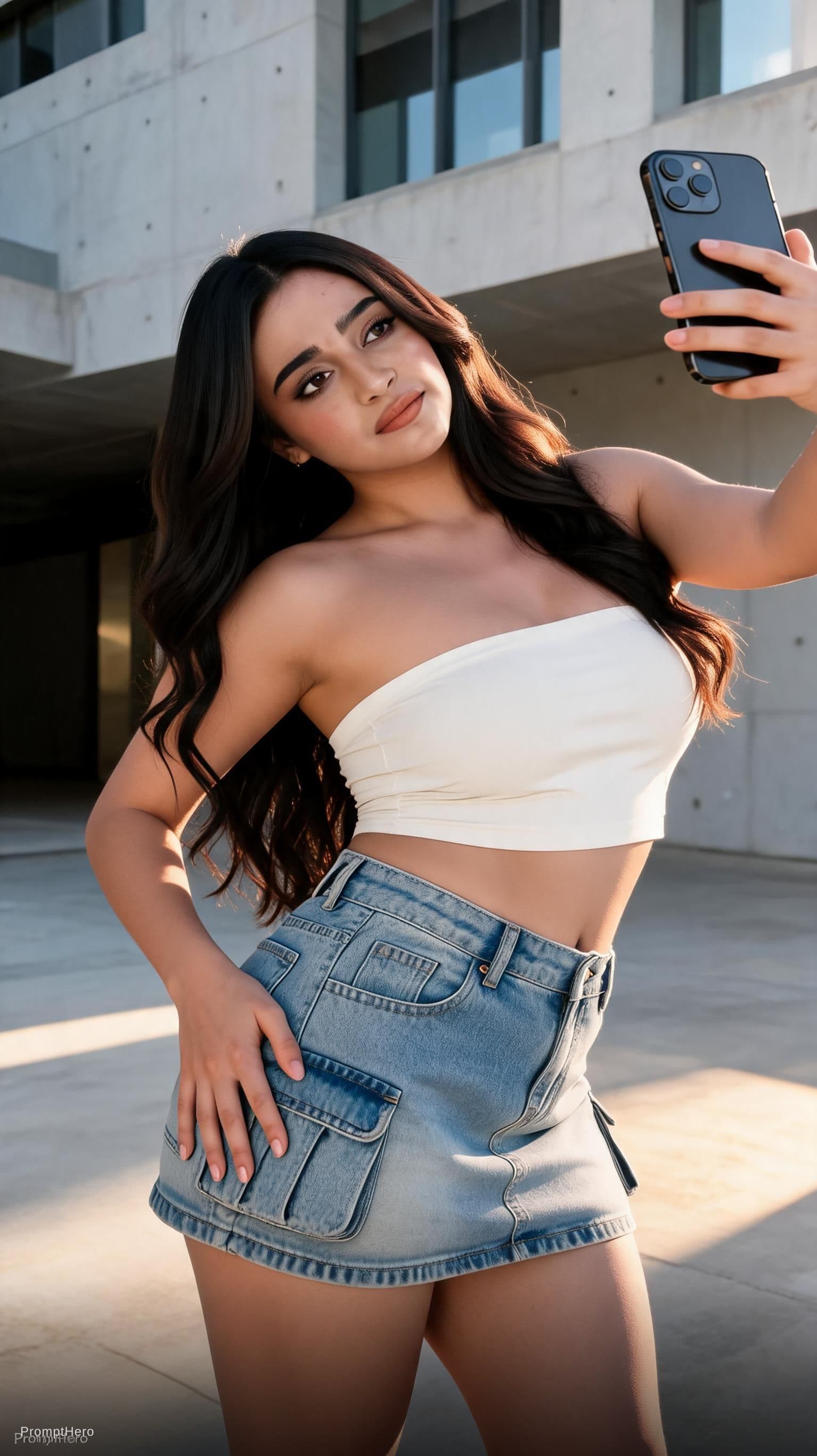 AI generated: 

She holds she standing and sexy