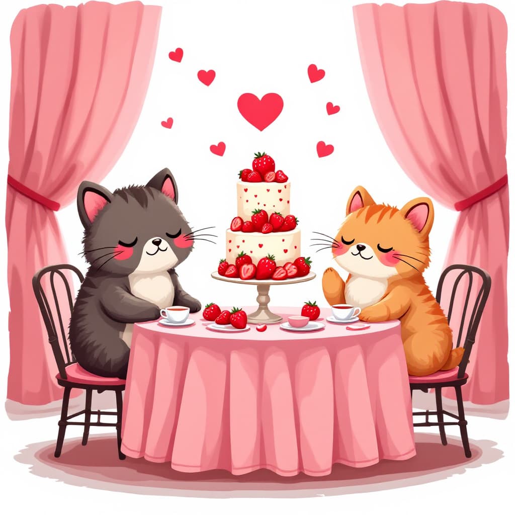AI generated: Create a clipart of a cute kawaii tea party scene for Valentine's Day. The colors should be muted sh...